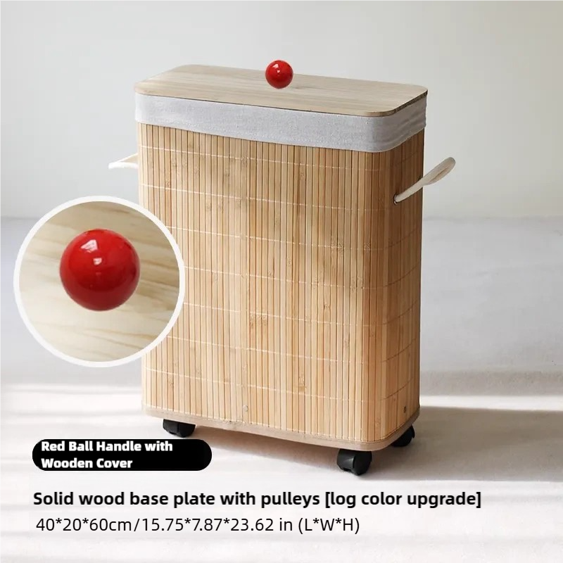 Bamboo Dirty Clothes Yoga Mat Artwork Storage Basket with Wheels