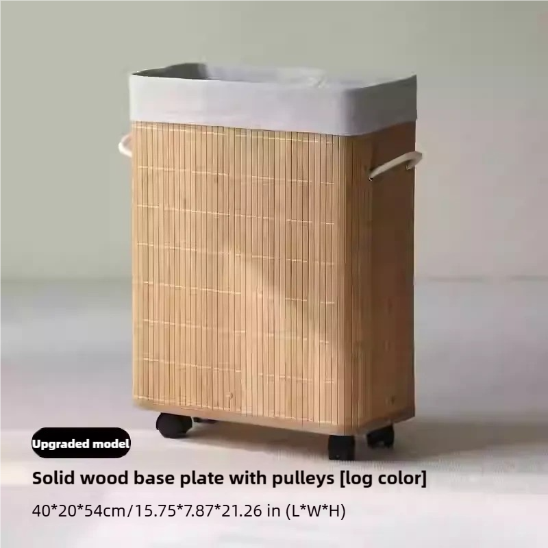 Bamboo Dirty Clothes Yoga Mat Artwork Storage Basket with Wheels