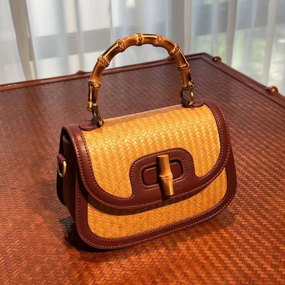 Bamboo Woven Bamboo Buckle Half Round Bag