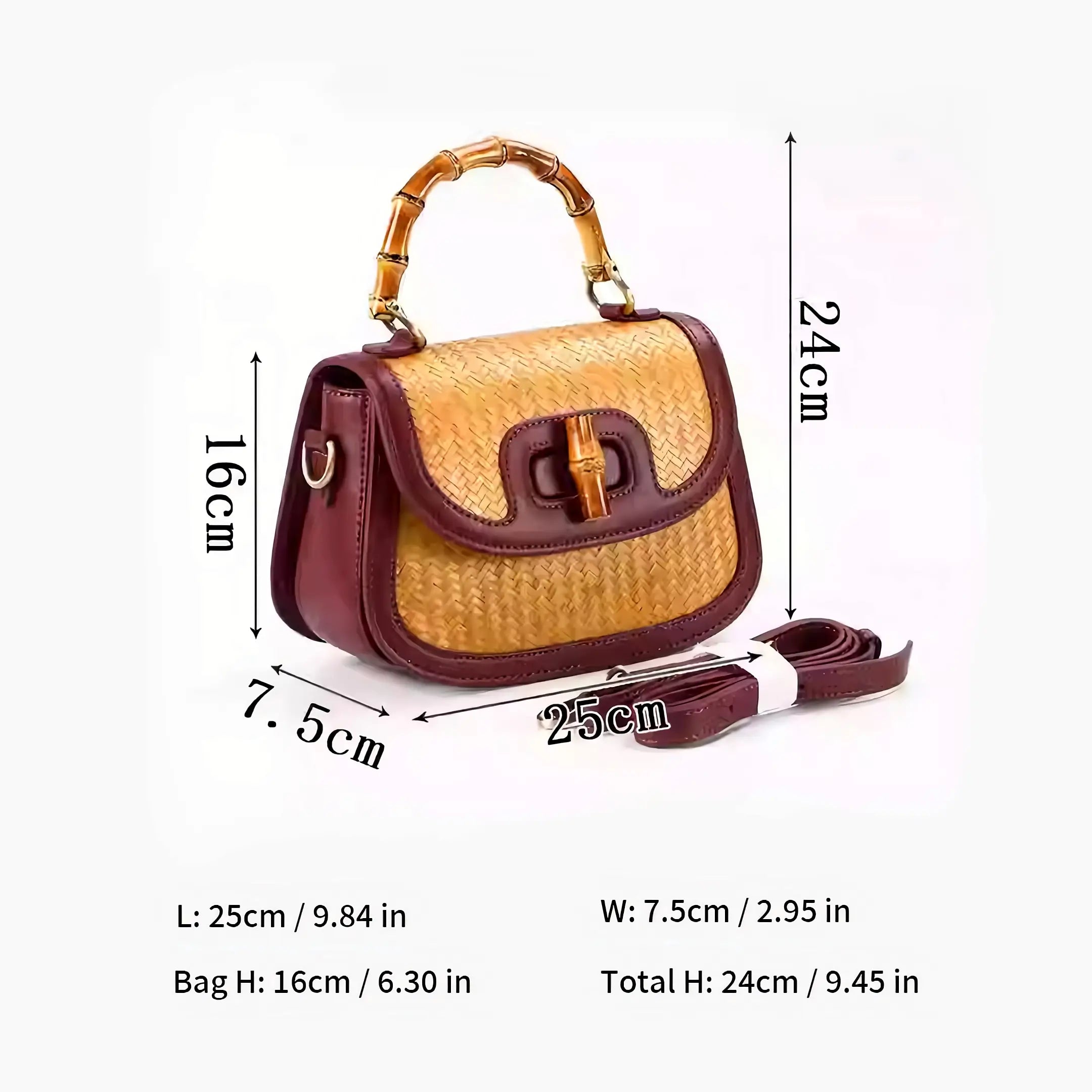 Bamboo Woven Bamboo Buckle Half Round Bag