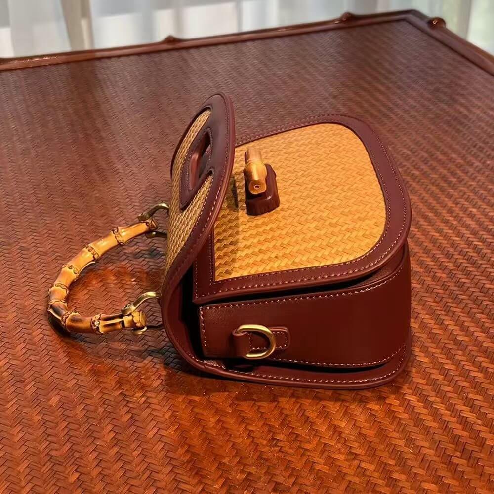Bamboo Woven Bamboo Buckle Half Round Bag