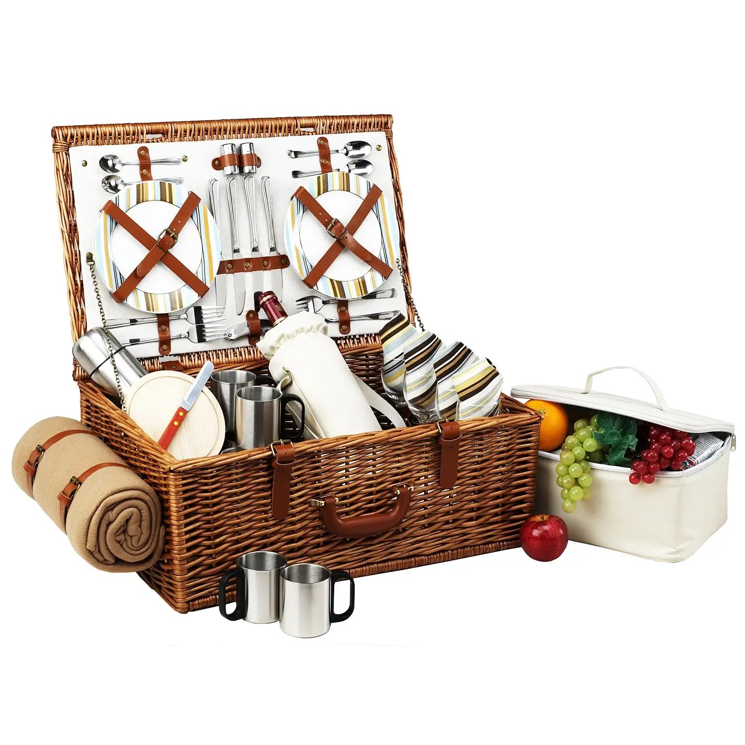 Dorset Wicker Pcnic Basket with Cutlery and Blanket for 4