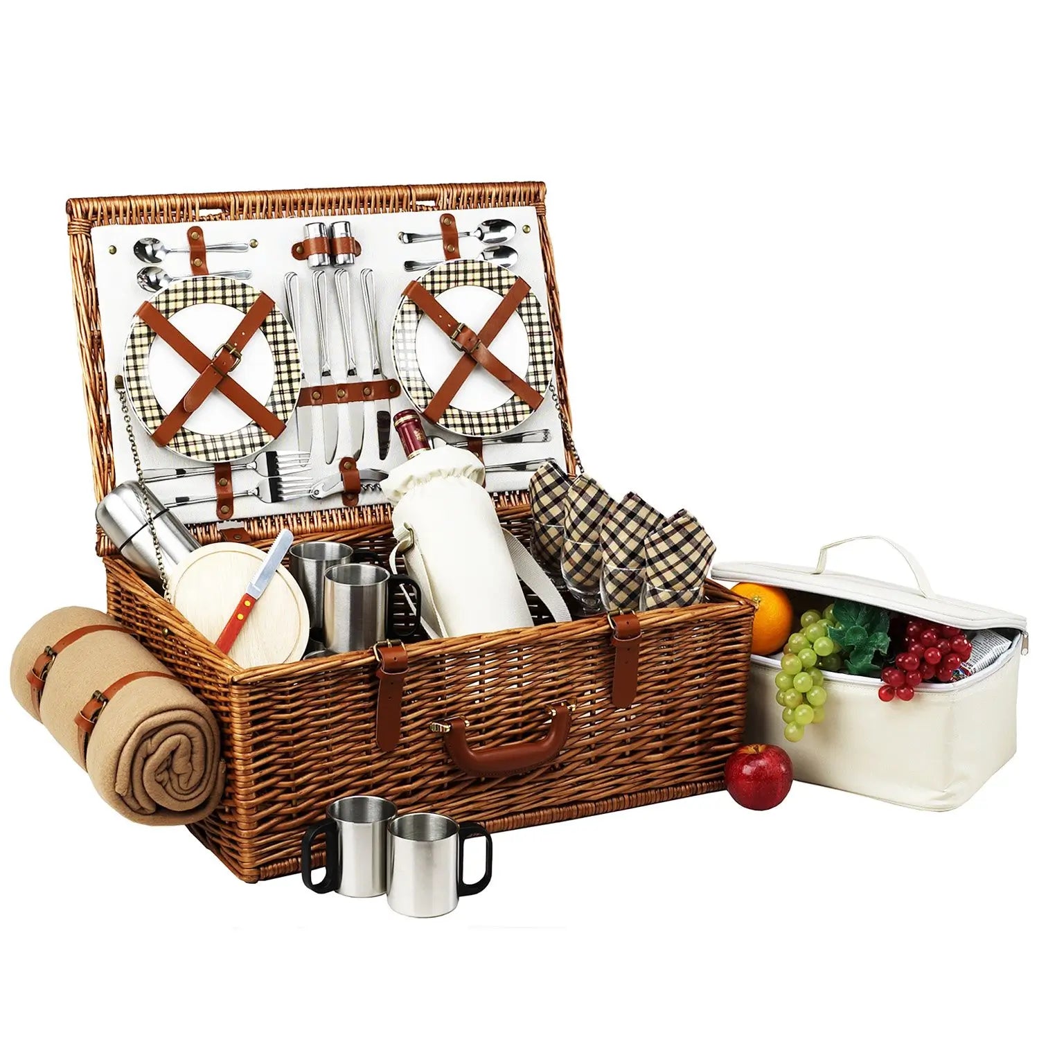 Dorset Wicker Pcnic Basket with Cutlery and Blanket for 4