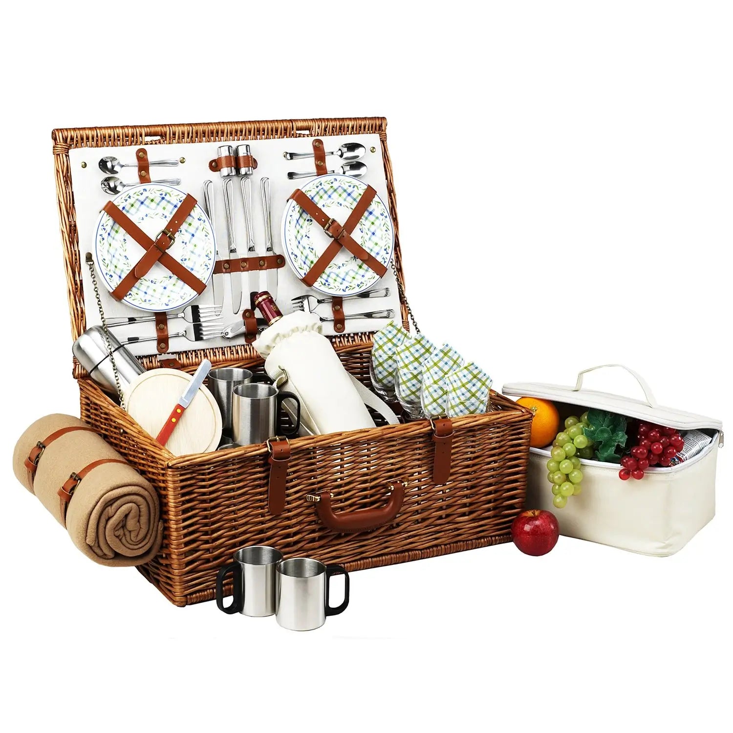 Dorset Wicker Pcnic Basket with Cutlery and Blanket for 4