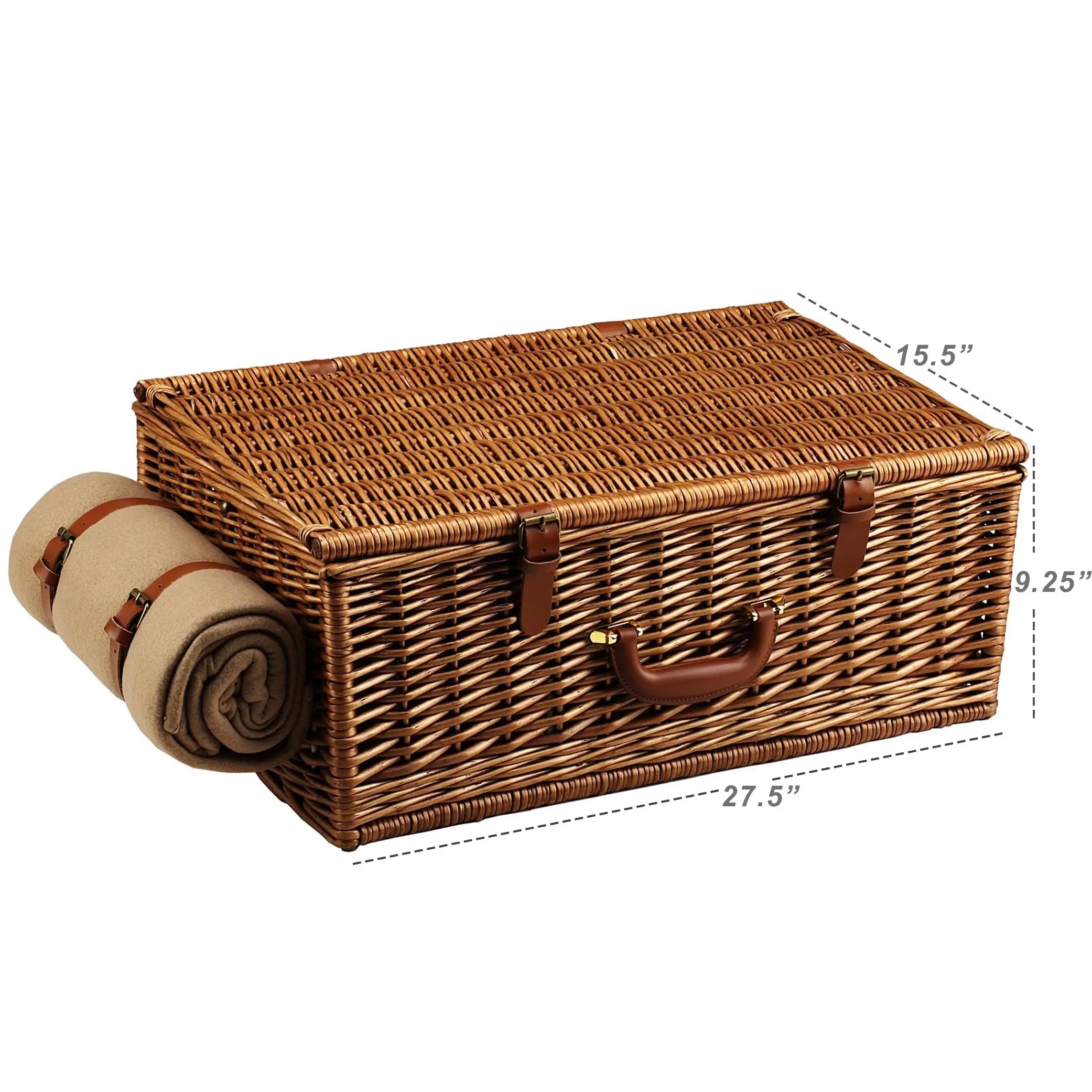 Dorset Wicker Pcnic Basket with Cutlery and Blanket for 4
