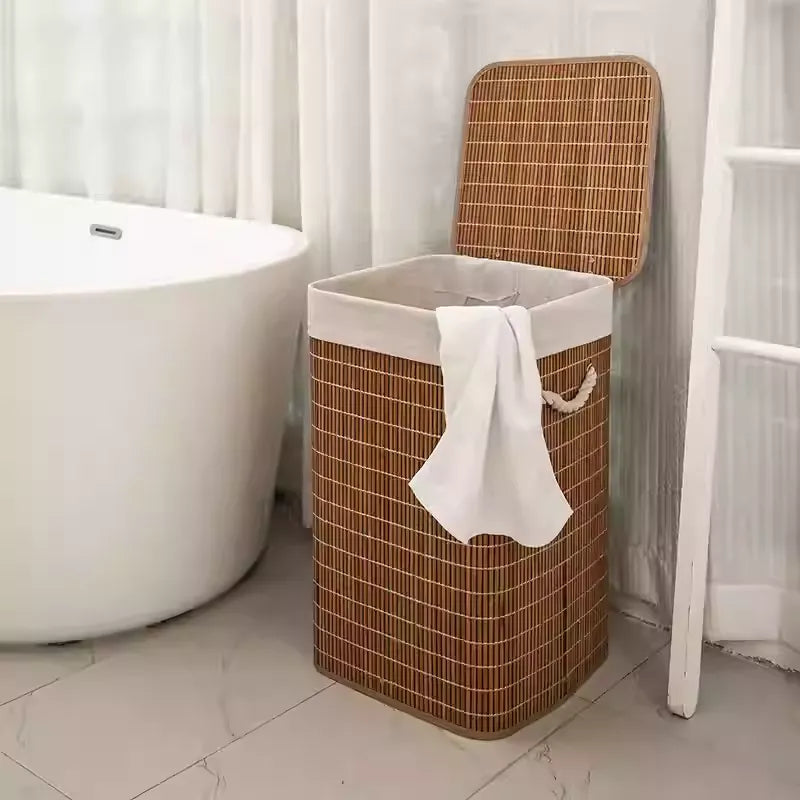Foldable Bamboo Household Dirty Clothes Storage Basket