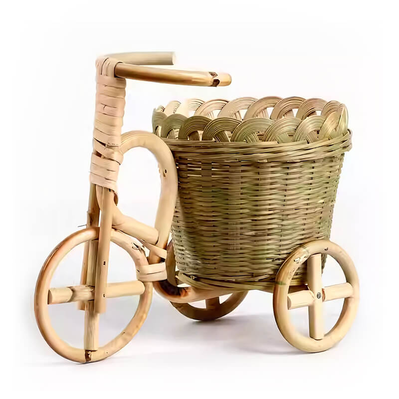 Bamboo Tricycle Fruit Basket Desktop Storage