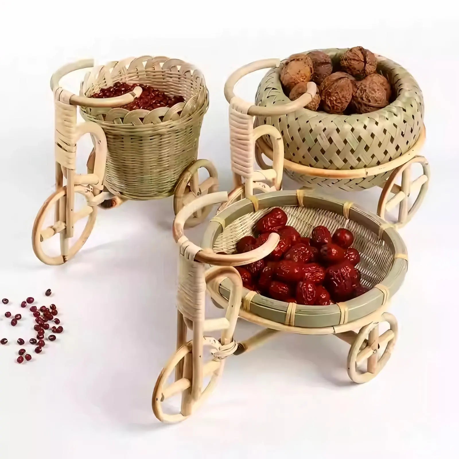 Bamboo Tricycle Fruit Basket Desktop Storage