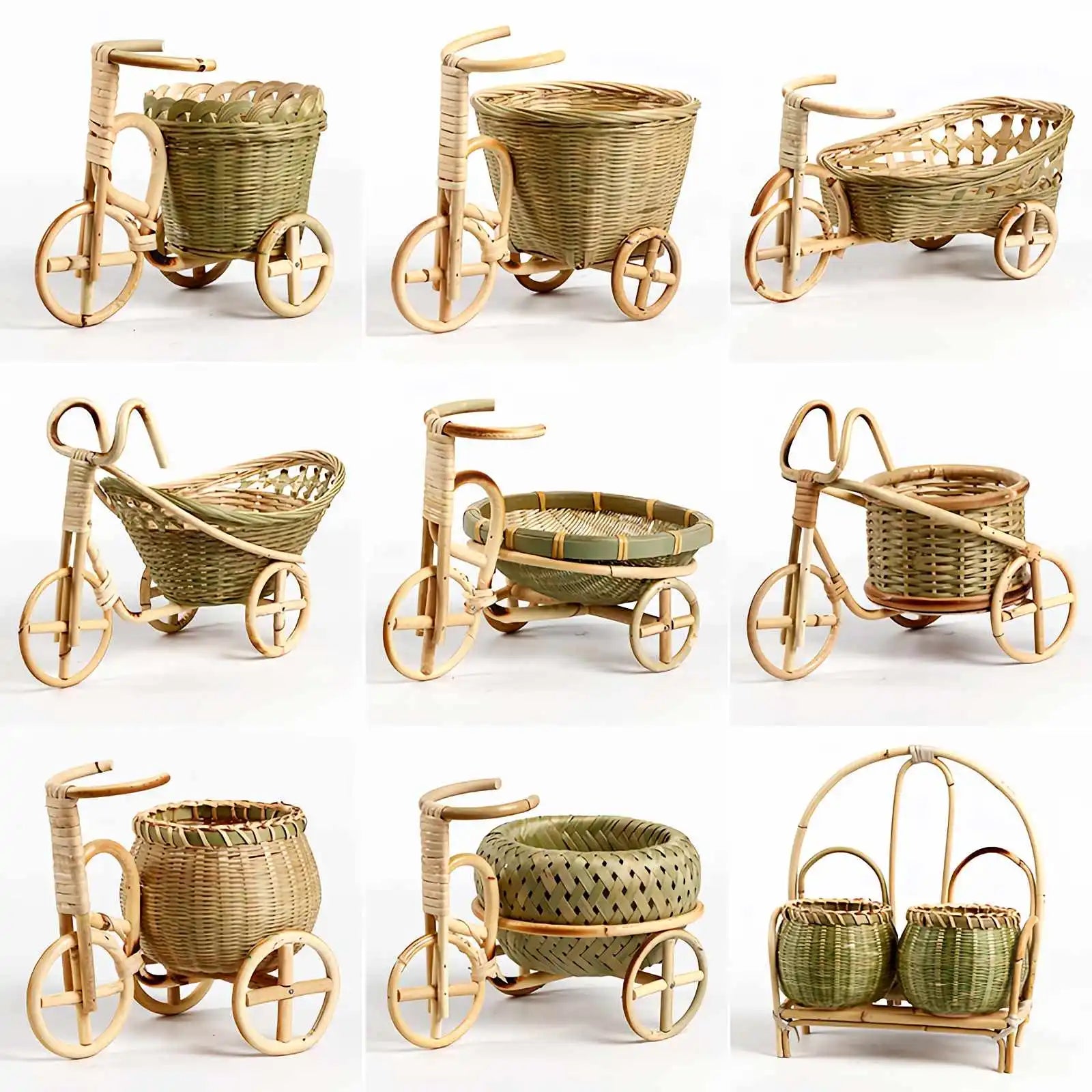 Bamboo Tricycle Fruit Basket Desktop Storage
