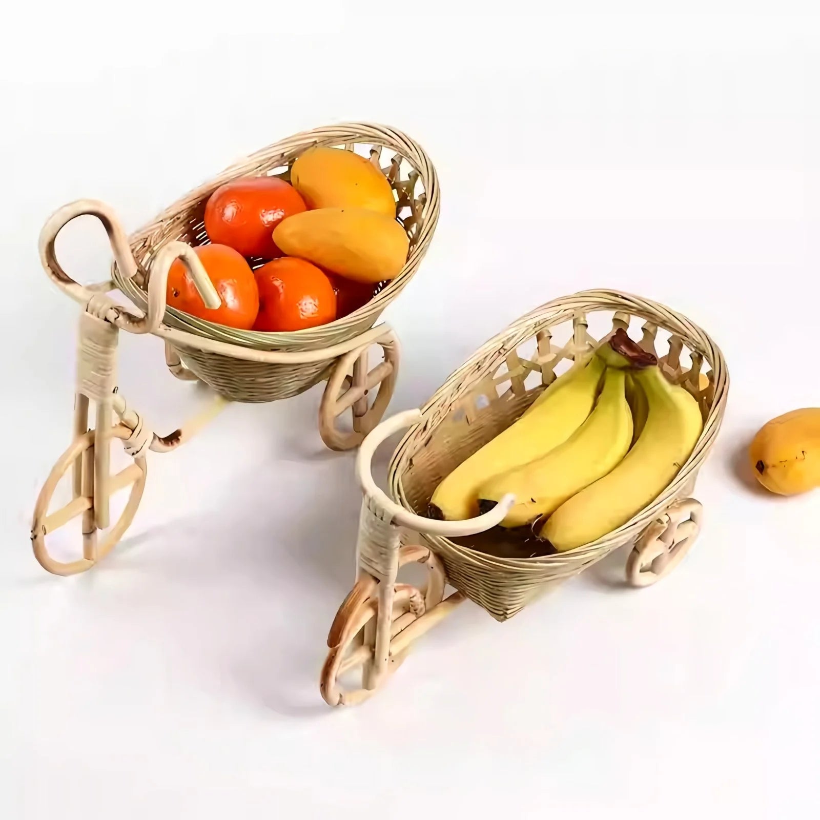 Bamboo Tricycle Fruit Basket Desktop Storage