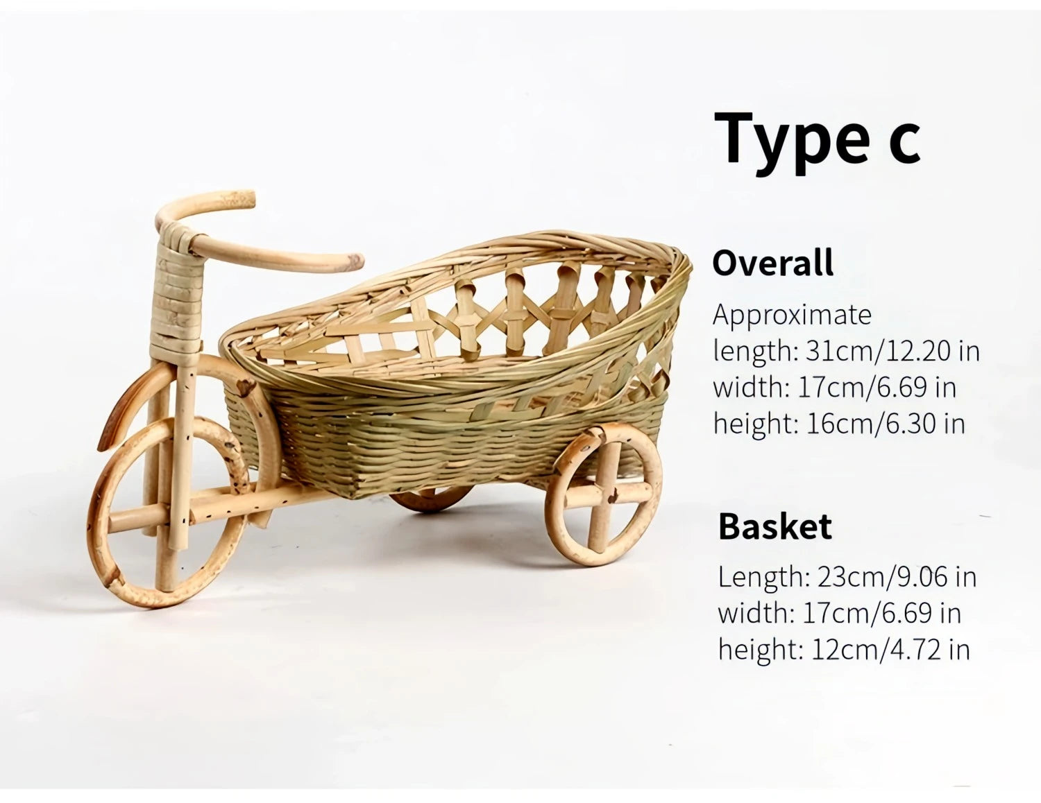 Bamboo Tricycle Fruit Basket Desktop Storage