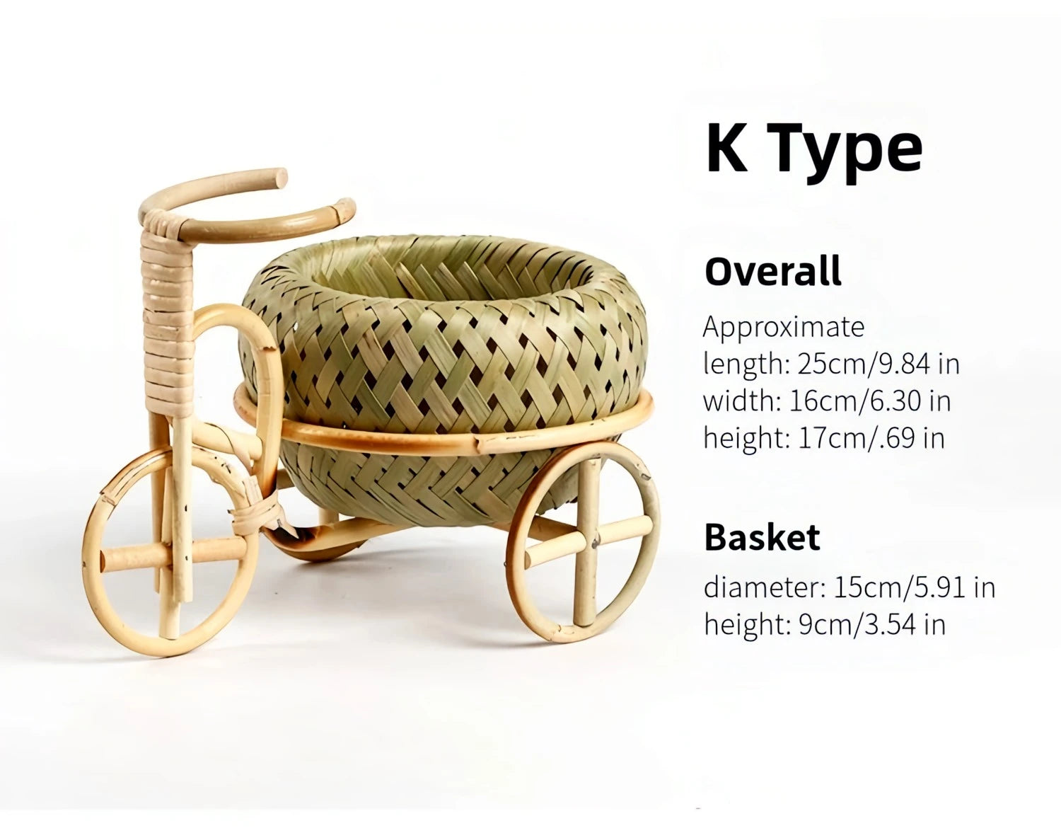 Bamboo Tricycle Fruit Basket Desktop Storage