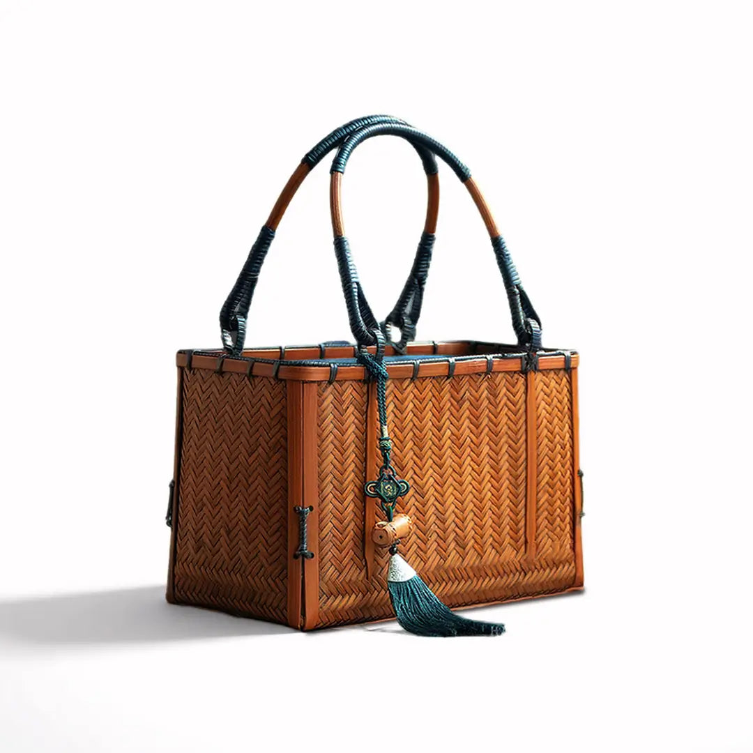 Bamboo Woven Handbag for Women Outdoor Picnic Bag