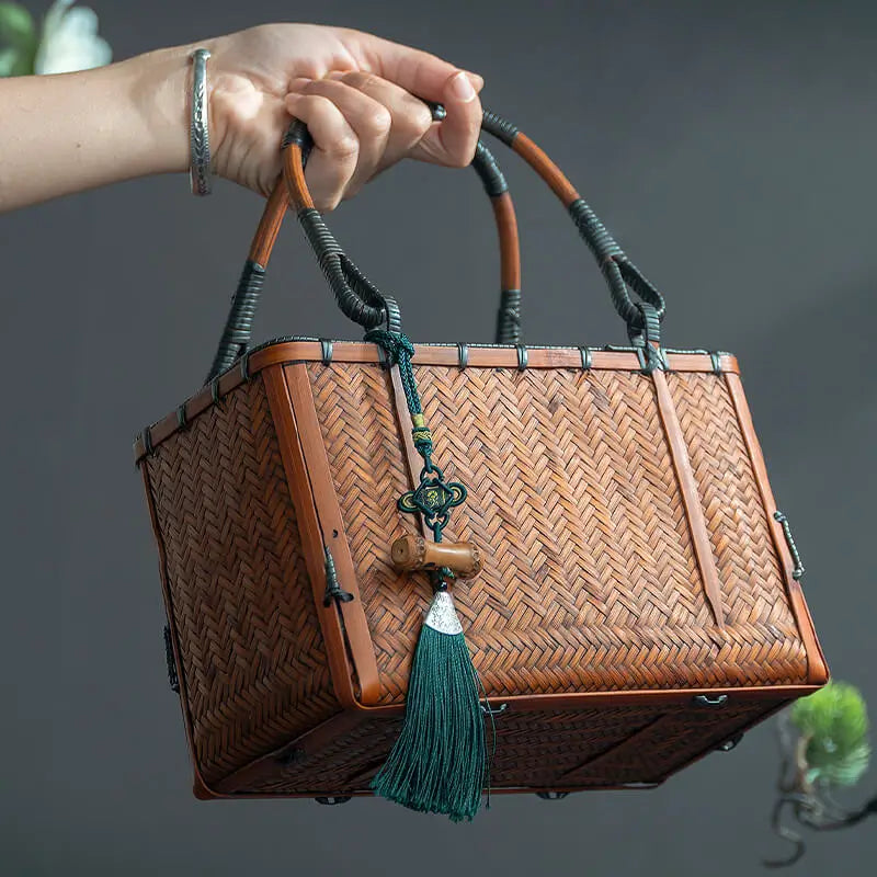 Bamboo Woven Handbag for Women Outdoor Picnic Bag