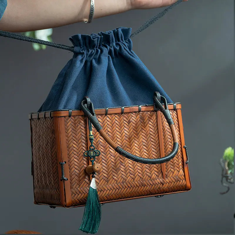 Bamboo Woven Handbag for Women Outdoor Picnic Bag