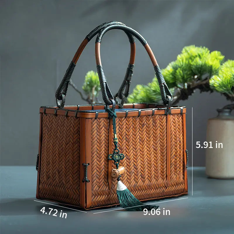 Bamboo Woven Handbag for Women Outdoor Picnic Bag