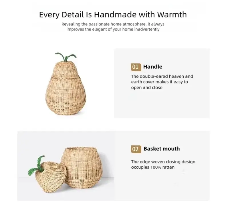 Apple/Pear Shape Handmade Rattan Snack Toy Storage