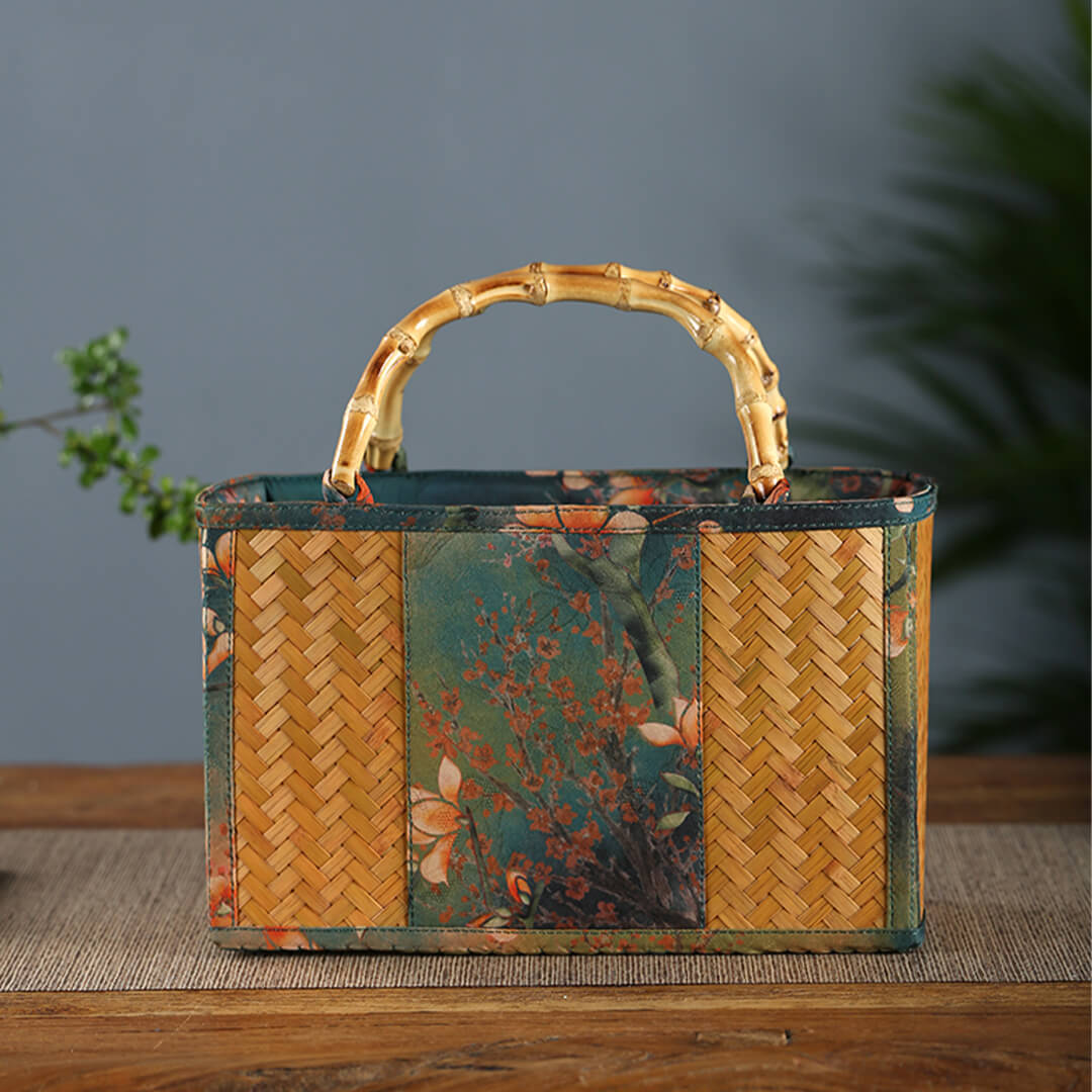 Bamboo Woven Satin Vintage Tote Bag