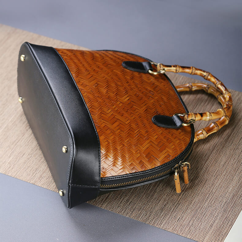 Bamboo Woven Wave Pattern Shell Leather Bag