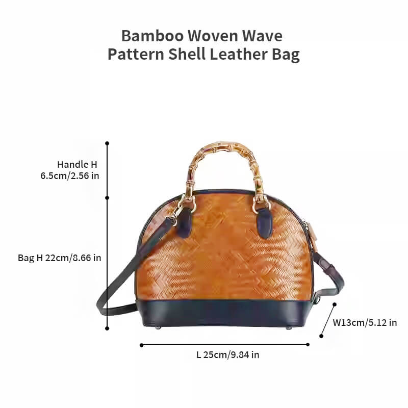 Bamboo Woven Wave Pattern Shell Leather Bag