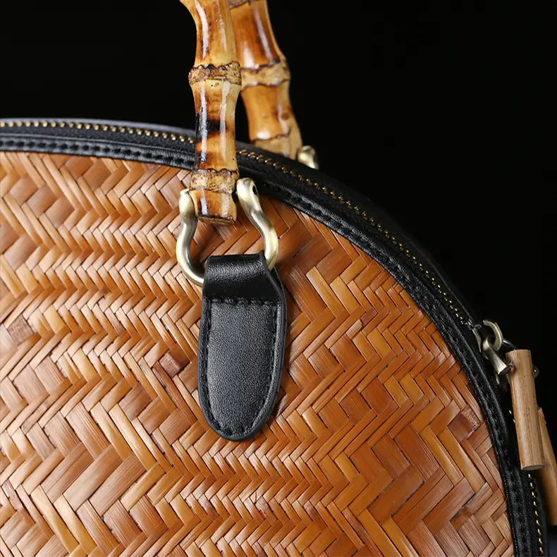 Bamboo Woven Wave Pattern Shell Leather Bag