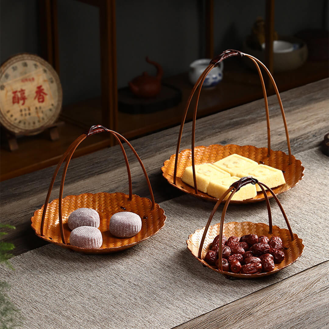 Bamboo Portable Dessert Basket Snack Fruit Tray