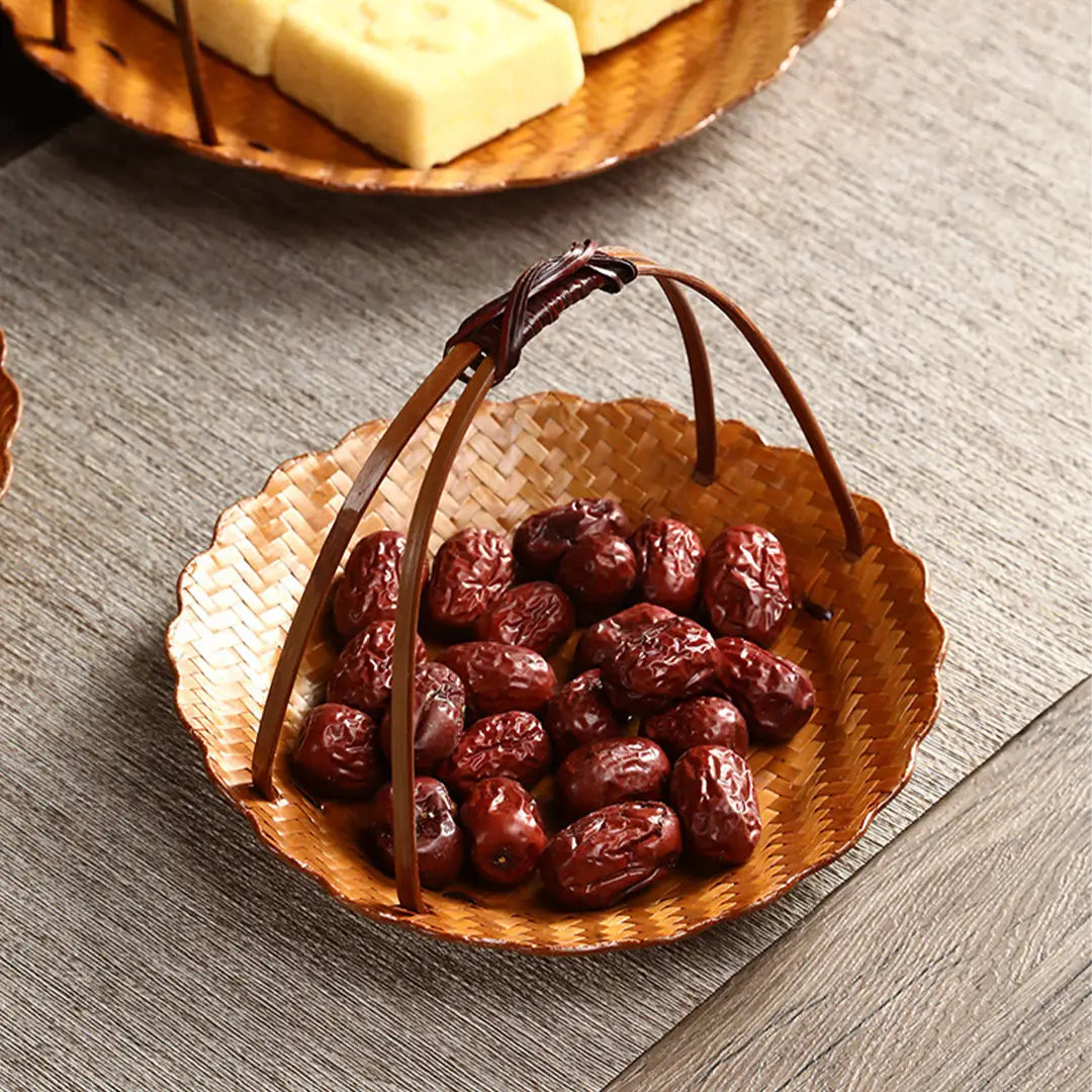 Bamboo Portable Dessert Basket Snack Fruit Tray