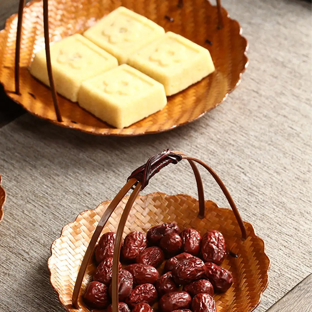 Bamboo Portable Dessert Basket Snack Fruit Tray