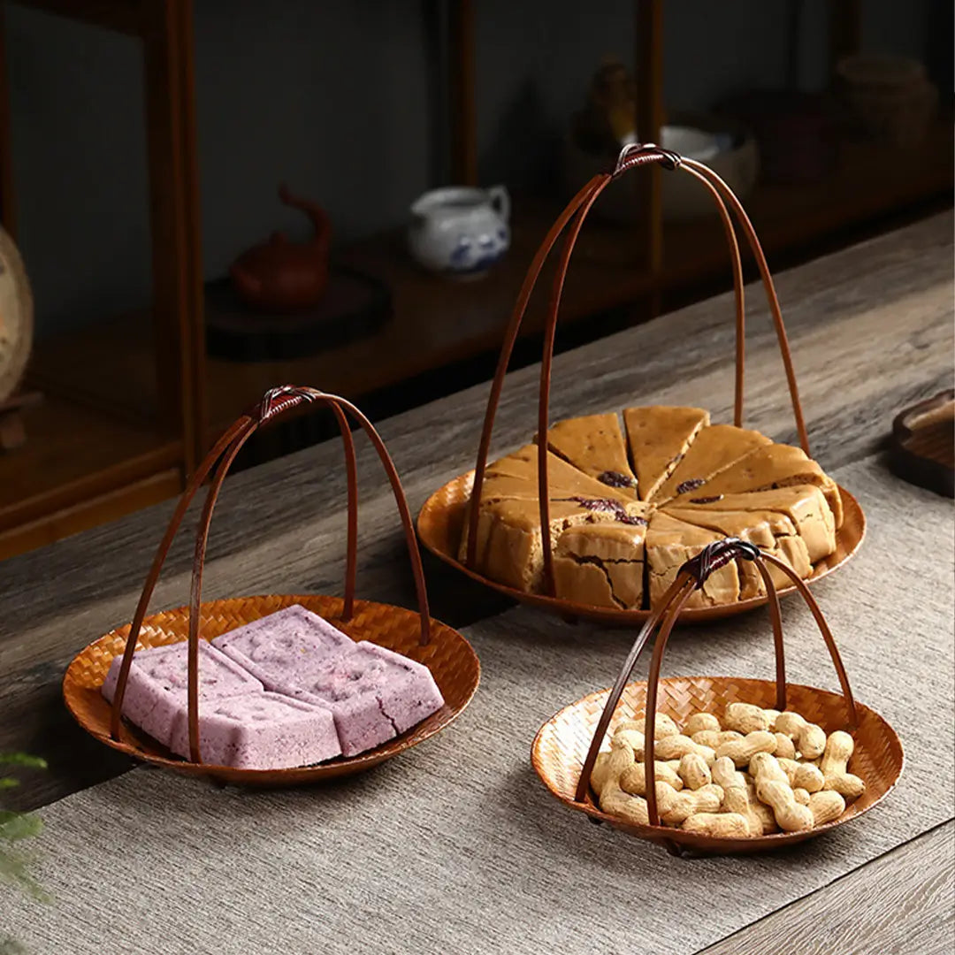 Bamboo Portable Dessert Basket Snack Fruit Tray