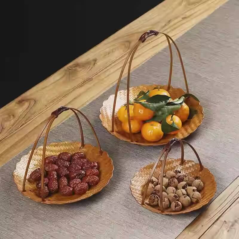 Bamboo Portable Dessert Basket Snack Fruit Tray