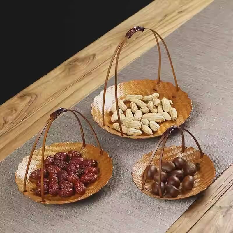 Bamboo Portable Dessert Basket Snack Fruit Tray