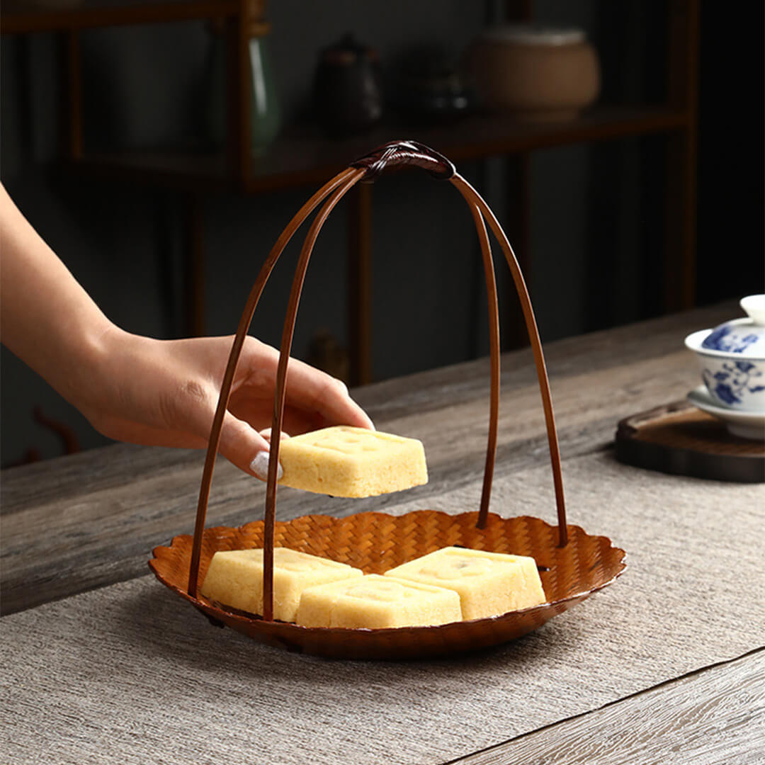 Bamboo Portable Dessert Basket Snack Fruit Tray