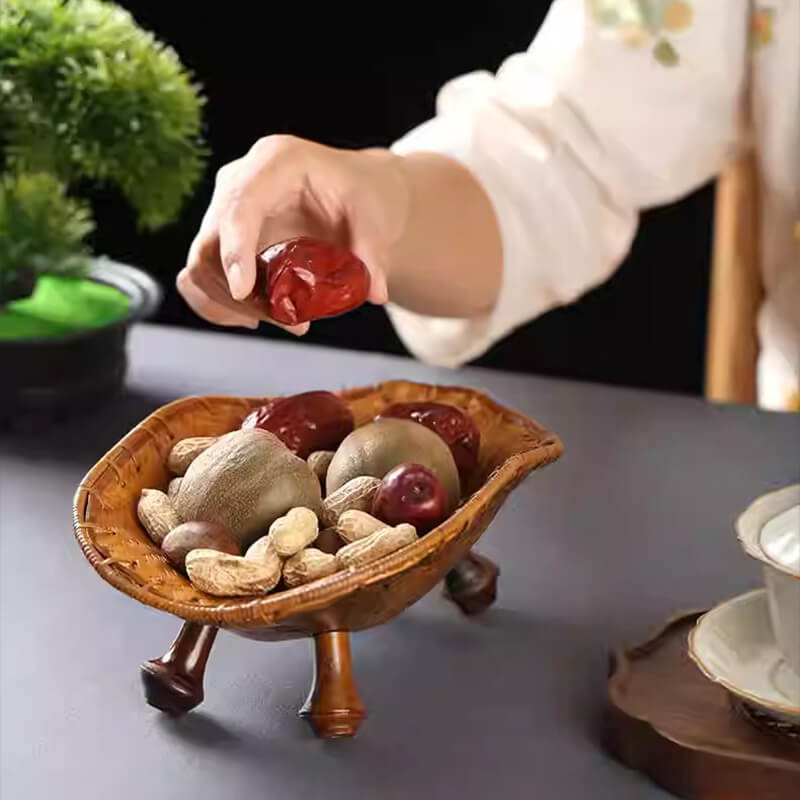 Bamboo Woven Tortoise Shell Four-Corner Fruit Pate