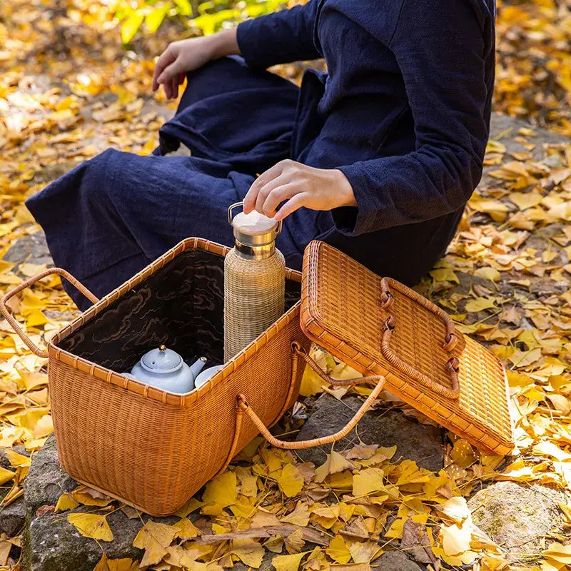Bamboo Portable Travel Outdoor Tea Set Storage Box