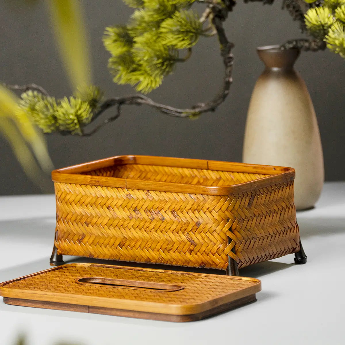 Bamboo Four-Corner Tissue Box