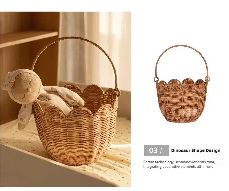 Rattan Flower-Shaped Storage Basket Kid's Outdoor Picnic Basket