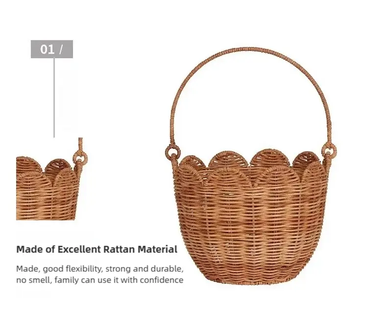 Rattan Flower-Shaped Storage Basket Kid's Outdoor Picnic Basket