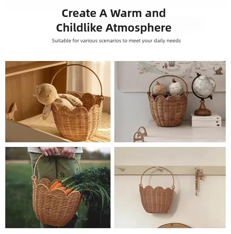 Rattan Flower-Shaped Storage Basket Kid's Outdoor Picnic Basket