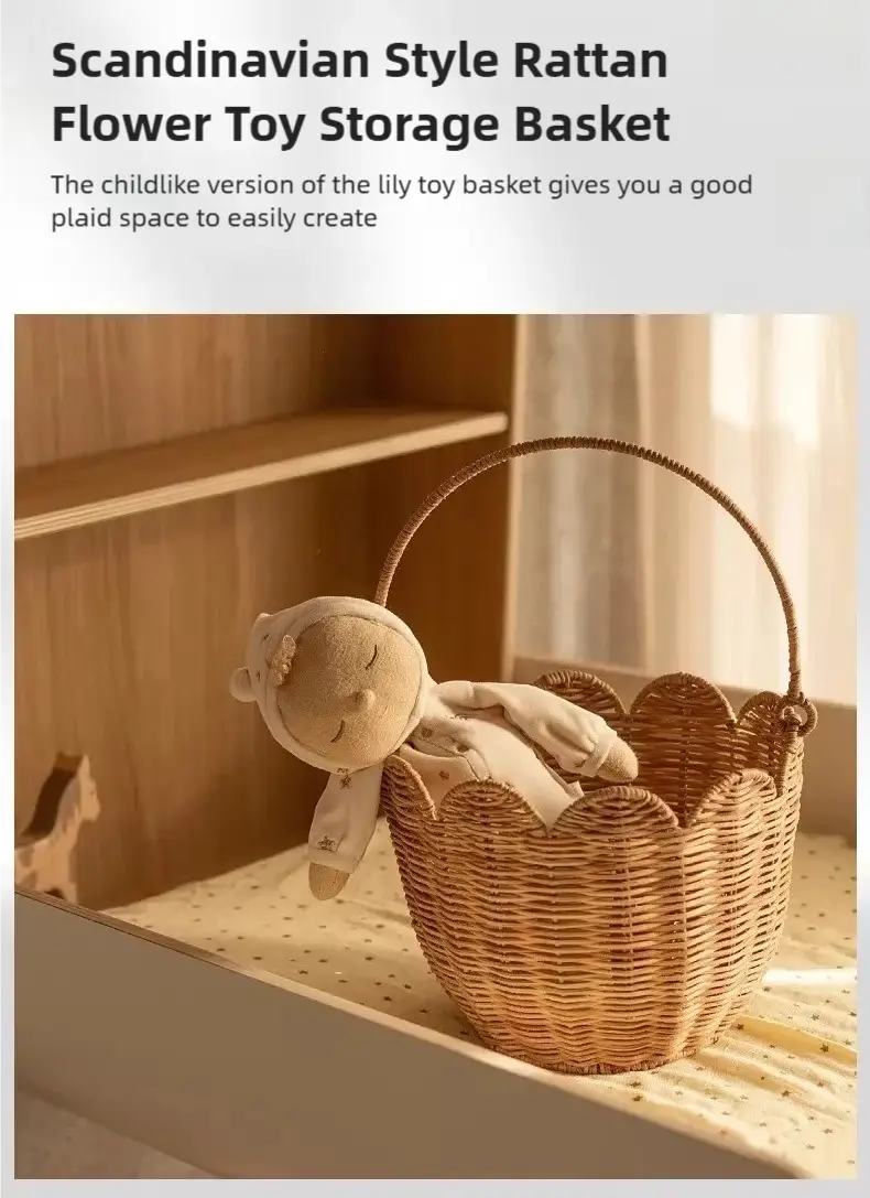 Rattan Flower-Shaped Storage Basket Kid's Outdoor Picnic Basket