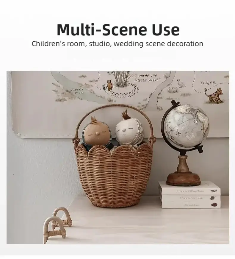 Rattan Flower-Shaped Storage Basket Kid's Outdoor Picnic Basket