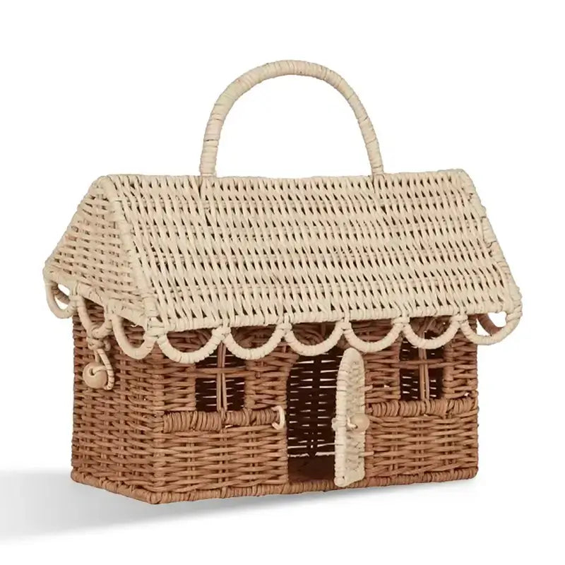 Rattan Nordic Hut Basket Kids Play House Storage Basket with Lid