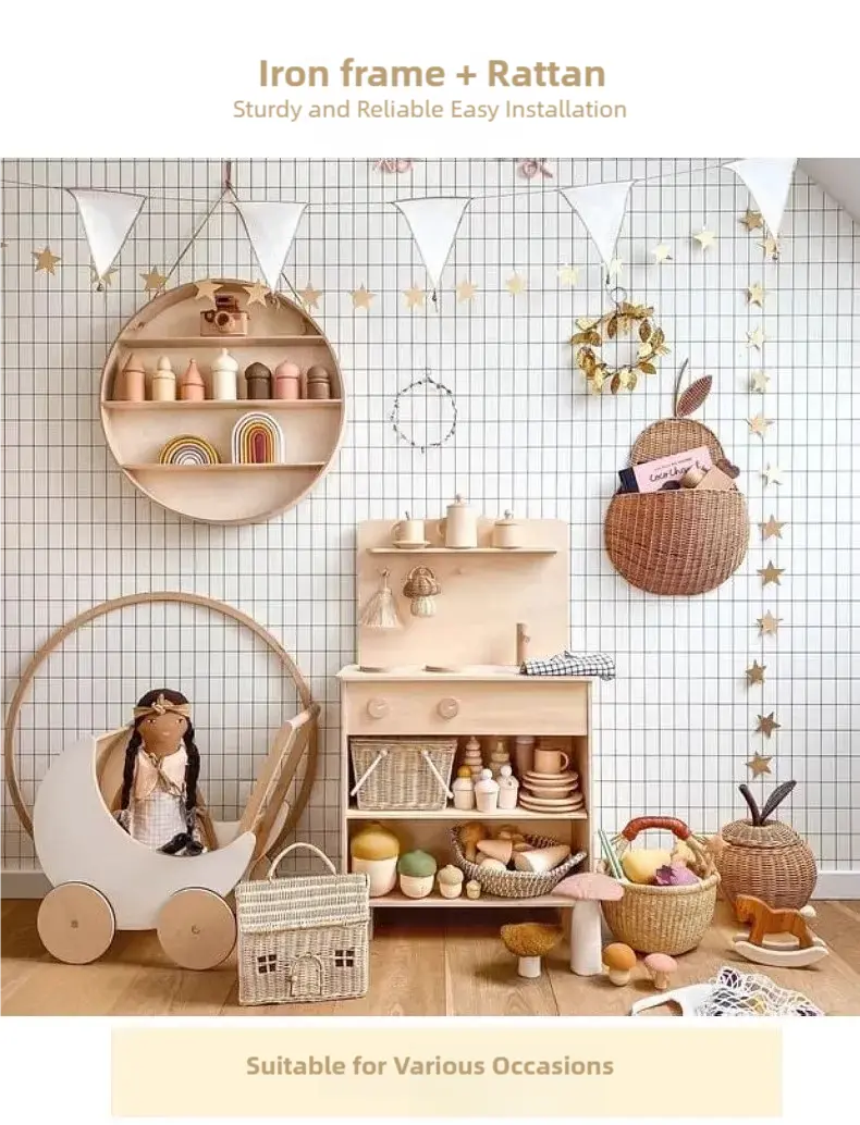 Rattan Apple and Pear Wall-mounted Basket Decorative Photo Props