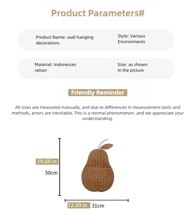 Rattan Apple and Pear Wall-mounted Basket Decorative Photo Props