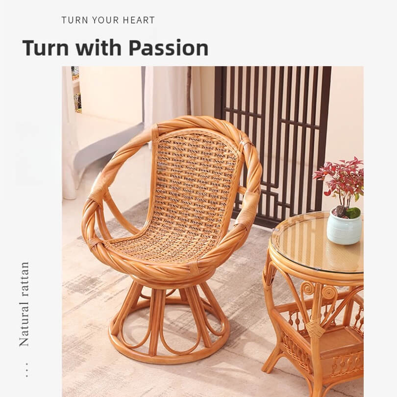 360° Rotating Rattan Chair & Coffee Table