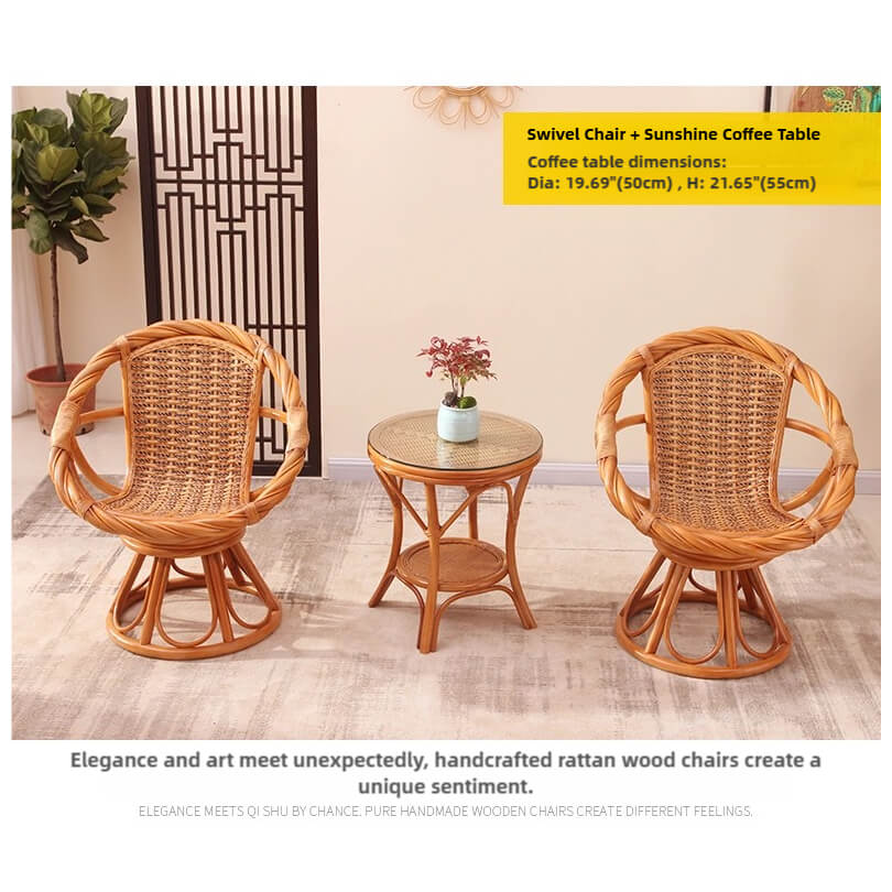 360° Rotating Rattan Chair & Coffee Table