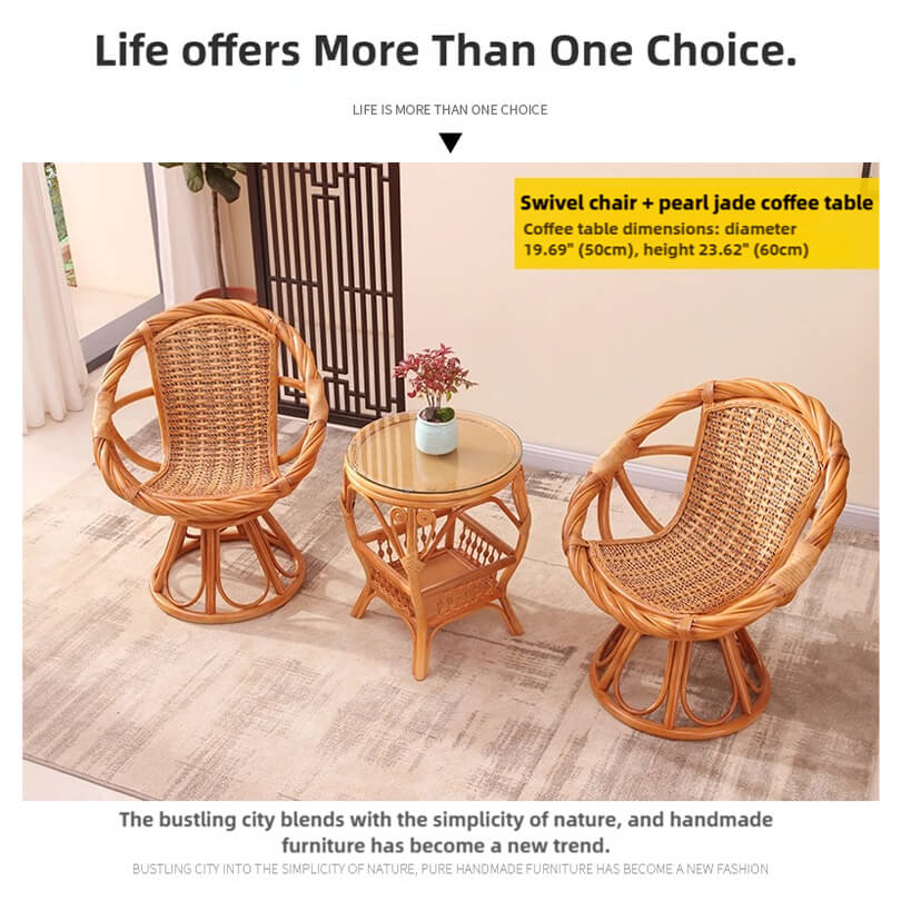 360° Rotating Rattan Chair & Coffee Table