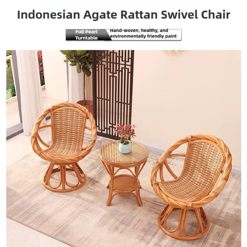 360° Rotating Rattan Chair & Coffee Table