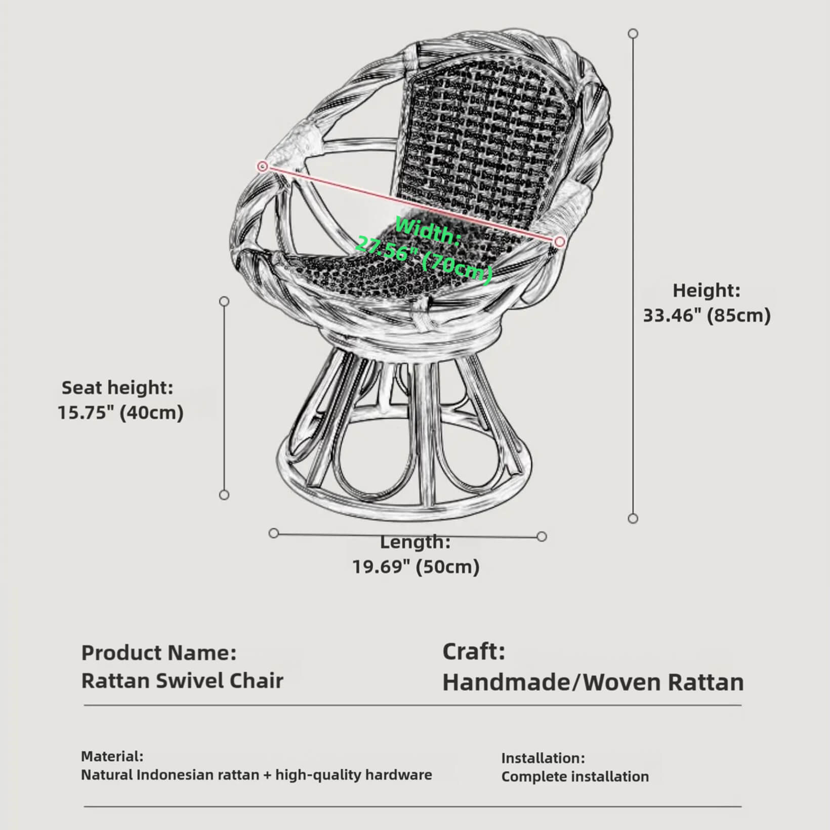 360° Rotating Rattan Chair & Coffee Table