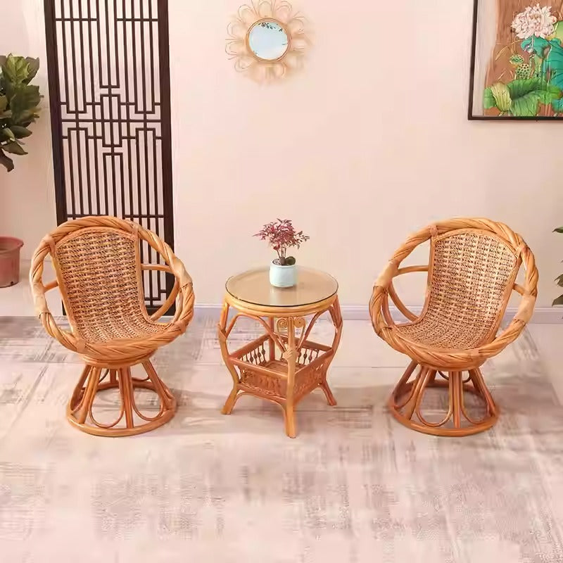 360° Rotating Rattan Chair & Coffee Table