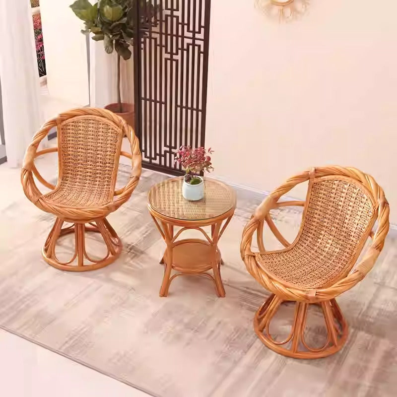 360° Rotating Rattan Chair & Coffee Table